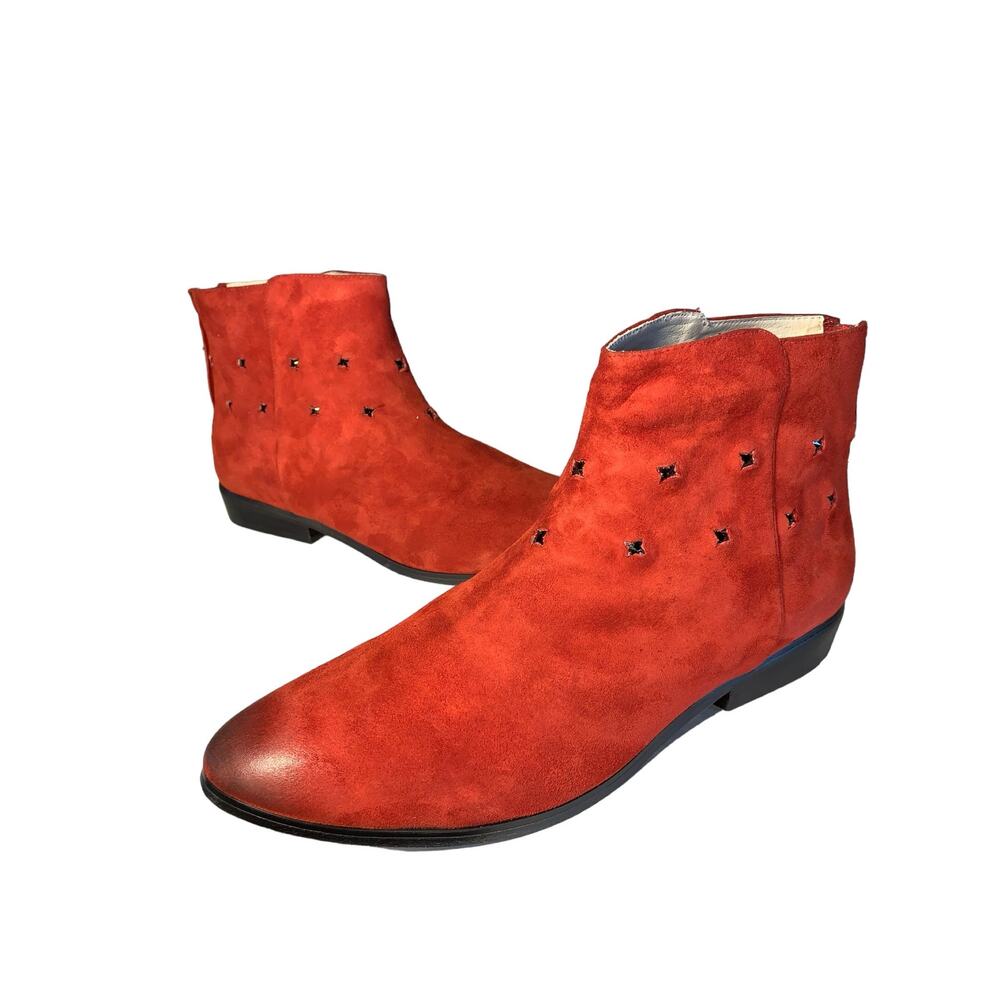Messeca New York Tito Red Kid Suede Ankle Boots 10